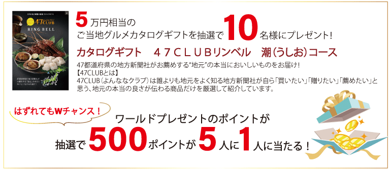 2人に1人 ワールドプレゼントのポイント 500ポイントプレゼント